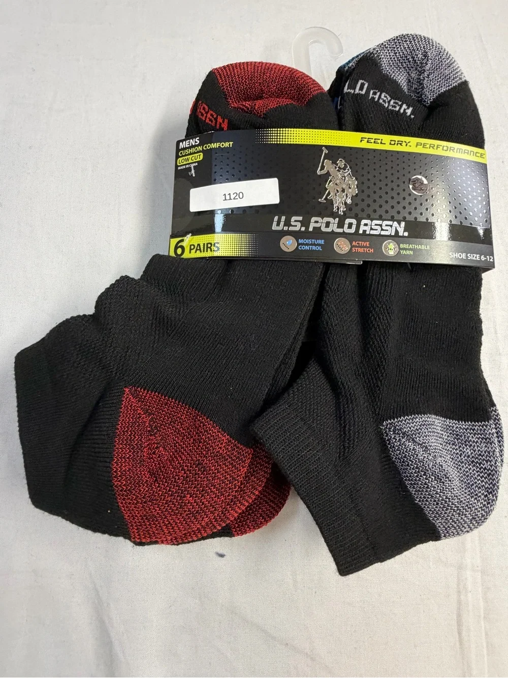 U.S. Polo Assn. Men's Black Low-Cut Socks with Blue and Gray Accents - 6 Pairs